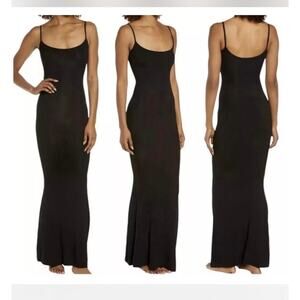 Skims Soft Lounge Long Slip Dress - Onyx Black - XXS new no tags